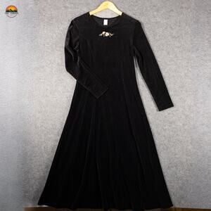 Lands' End A-Line Dress Black Embroidered Long Sleeve Women's Size Small